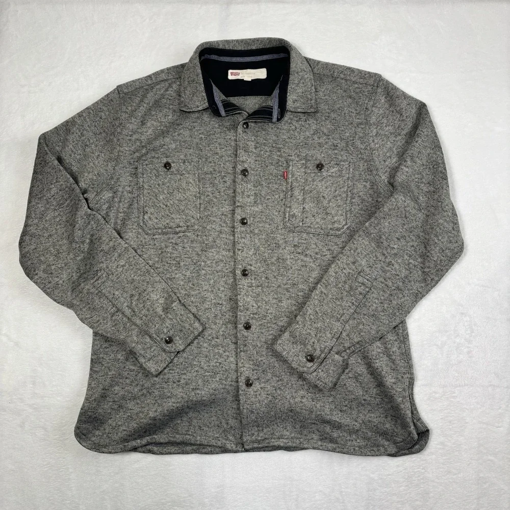 Levi's Shirt Jacket Shacket Gray Button Up Fleece Collared Men's Large - Picture 1 of 8